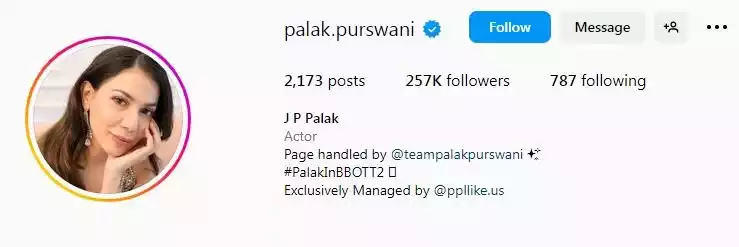 Palak Purswani Insta Profile
